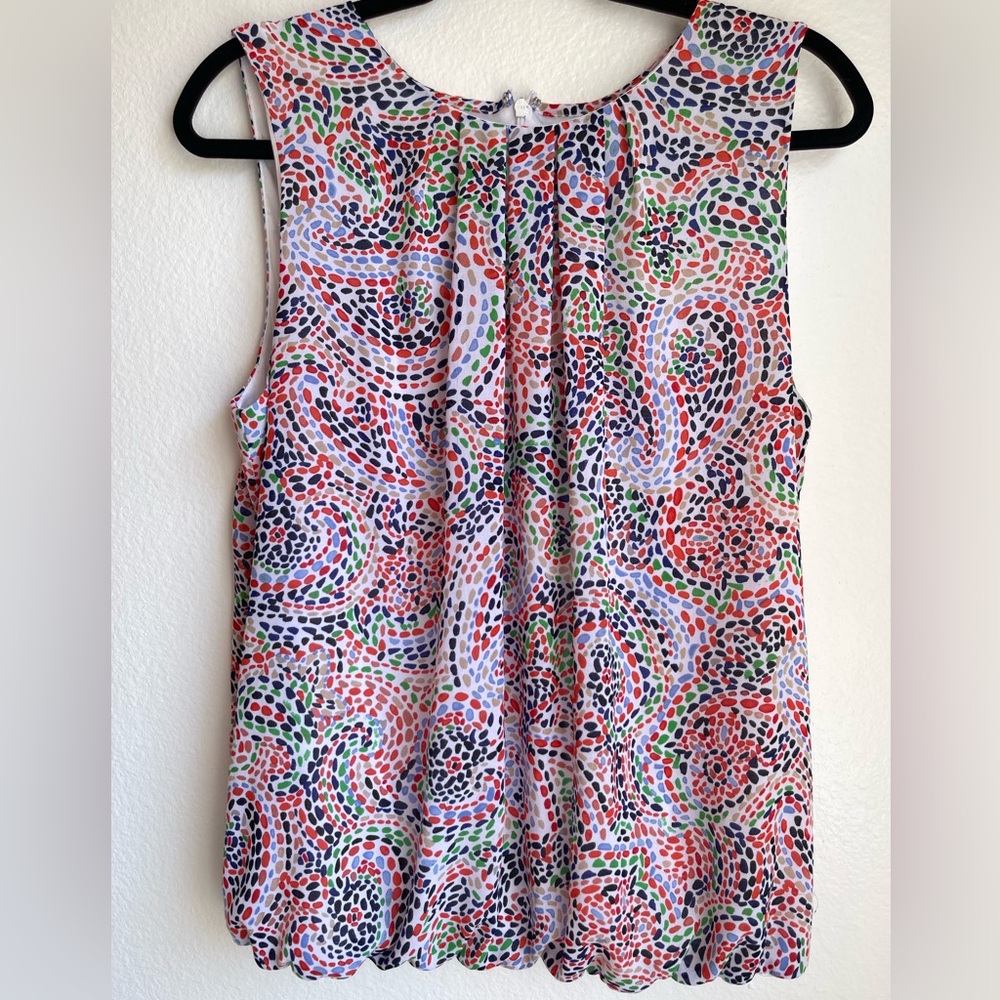 Liz Claiborne Sleeveless Multicolor Swirl Print Top White/Pink/Blue/Green Size L - Picture 2 of 9